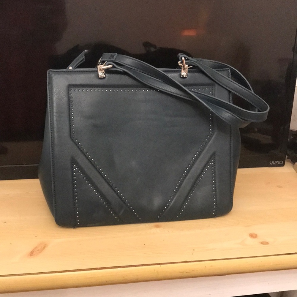 Enzo Angiolini Dark Blue Tote Bag with Structured Design and Angular Elements